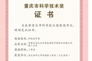 2025年8月，重医大附三院（方大医院）荣获重庆市科技进步奖二等奖