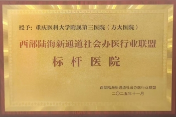 2025年11月，重医大附三院（方大医院）荣膺首批“西部陆海新通道社会办医行业联盟标杆医院”